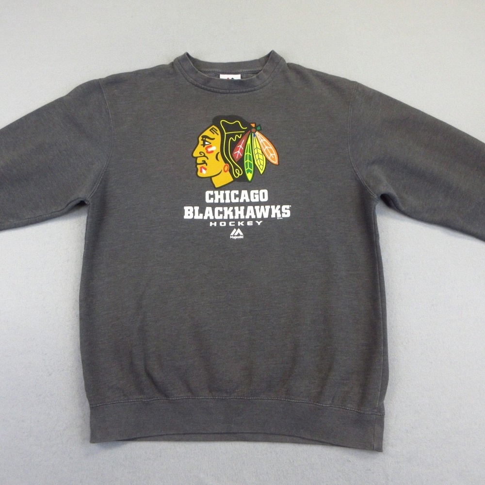 Majestic NHL‎ Chicago Blackhawks Sweatshirt Mens M Gray Hockey Crewneck Fleece